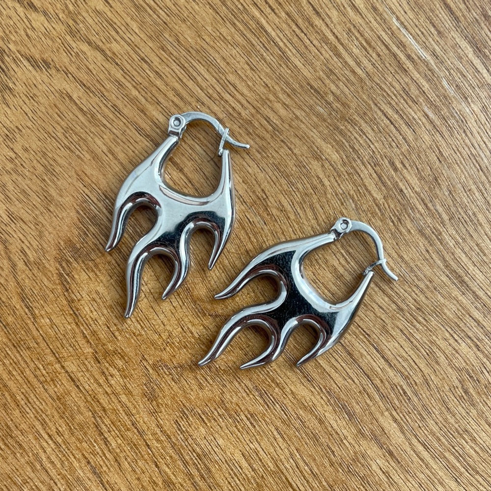Edgy Silver Flame Earrings